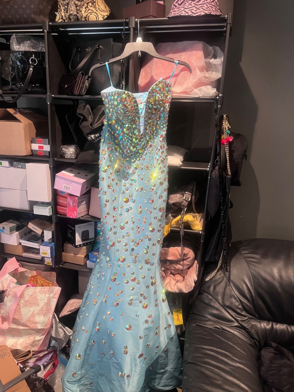 Jovani Mermaid Prom Dress Light Aquae Strap Evening Dress